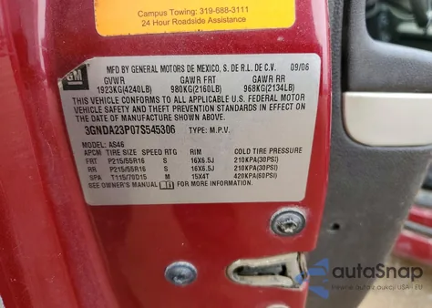 2007 Chevrolet Hhr Lt z USA, uszkodzony, nr VIN 3GNDA23P07S545306